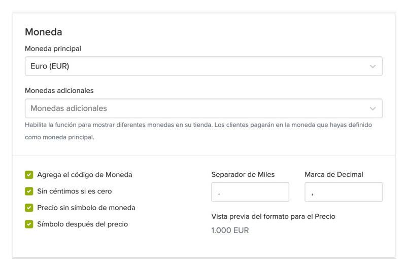 Configuração de Moeda