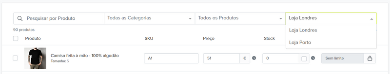 Seletor de localização no inventário