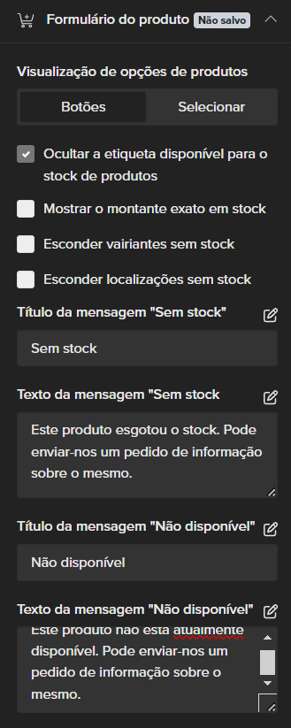 Definições de stock por localização