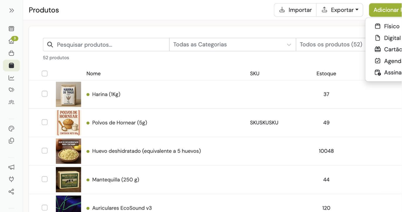 Adicionar produto manualmente