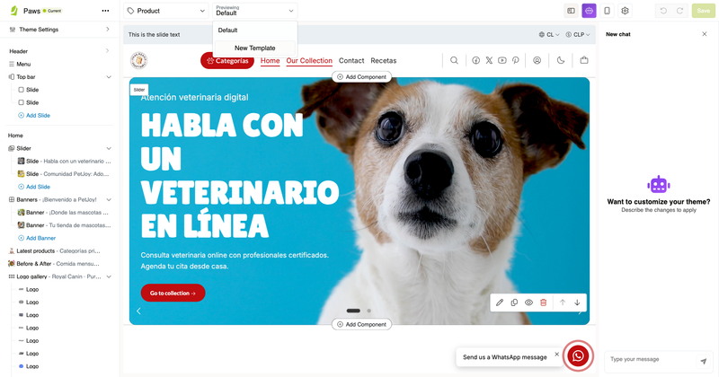 Editando o template de Produto no Editor Visual