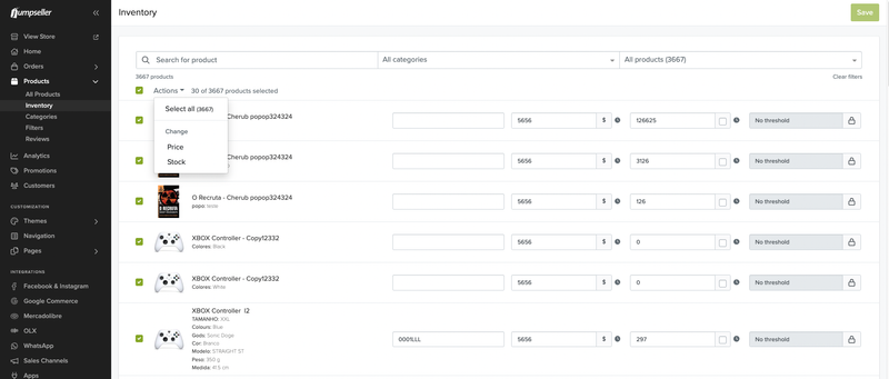 Ações no inventário