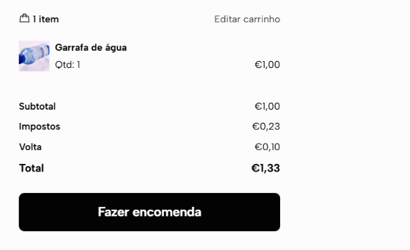 depósito Volta no resumo do checkout