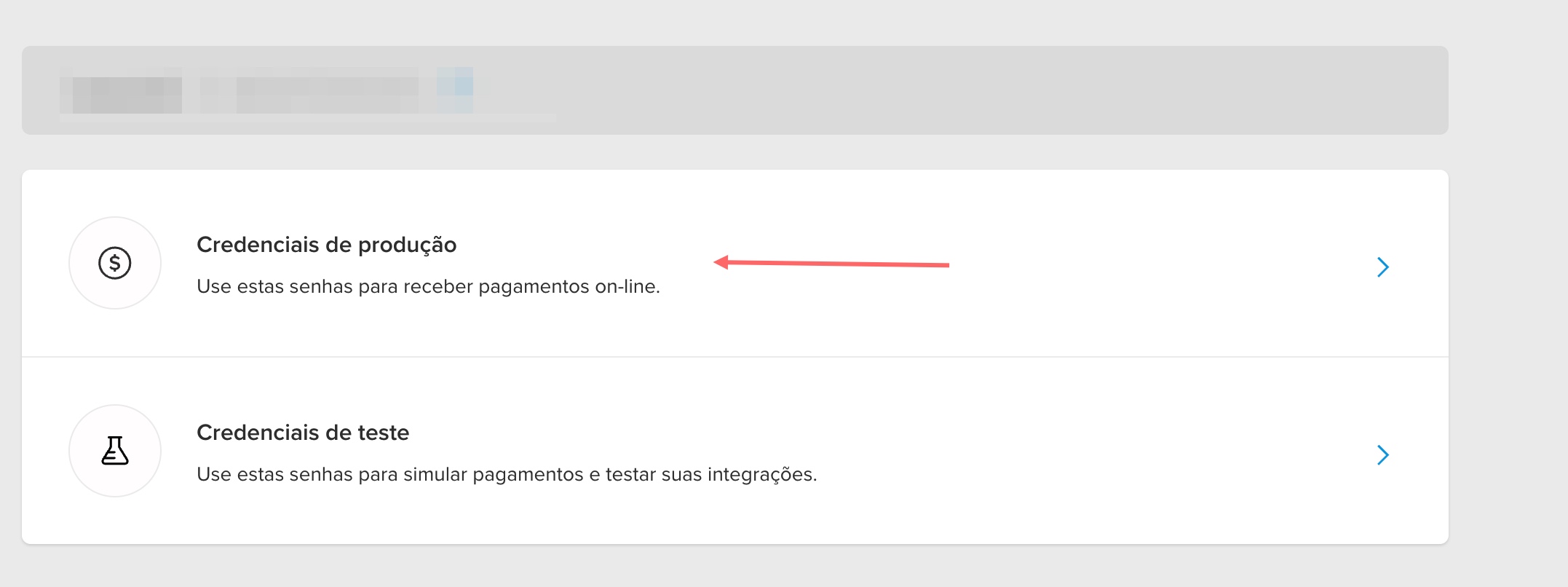 Credenciais de produção