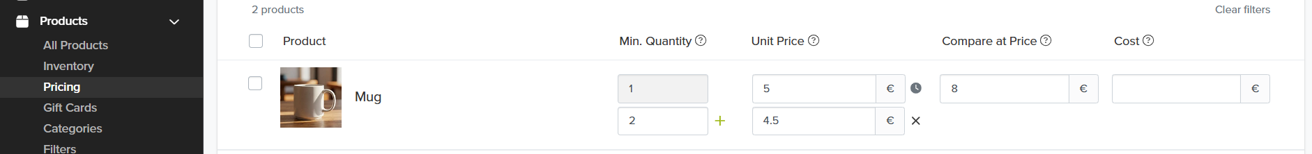 Precio por volumen único