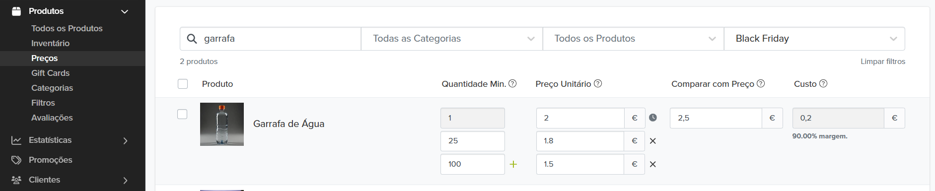 Preços por volume com listas de preços
