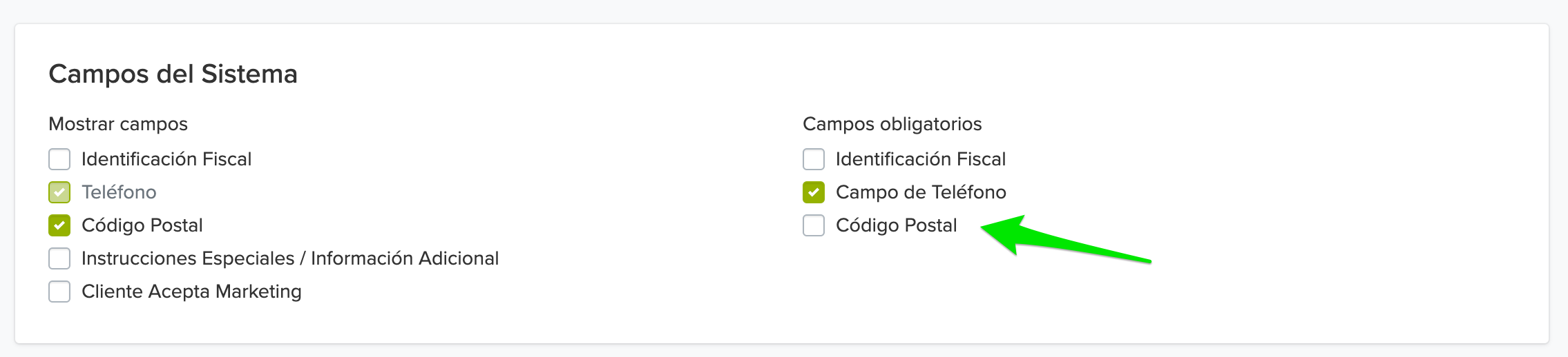 Código Postal Obligatorio