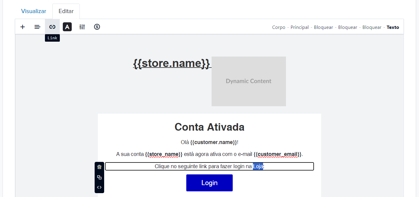 Editor de e-mail - Adicionar link