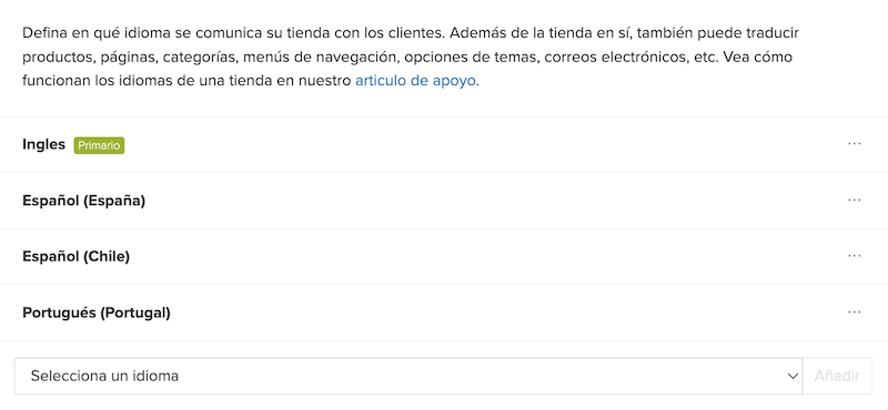 Email Editor - Languages Menu