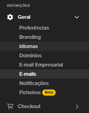 Editor de e-mail - Menu lateral de idiomas