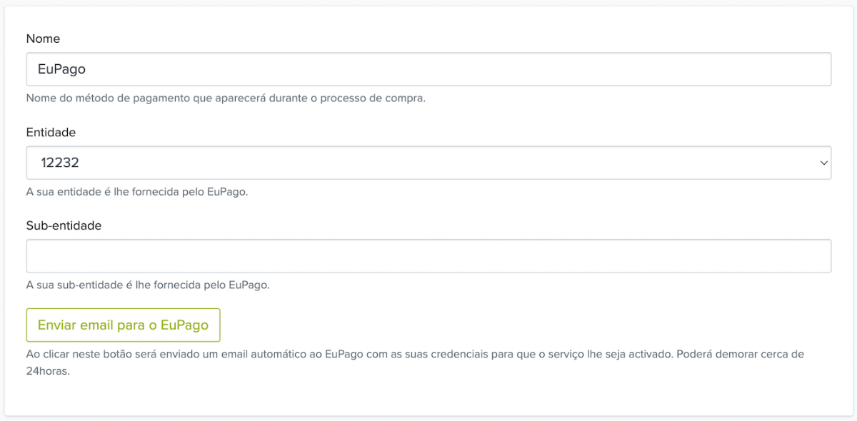 Configuração Eupago