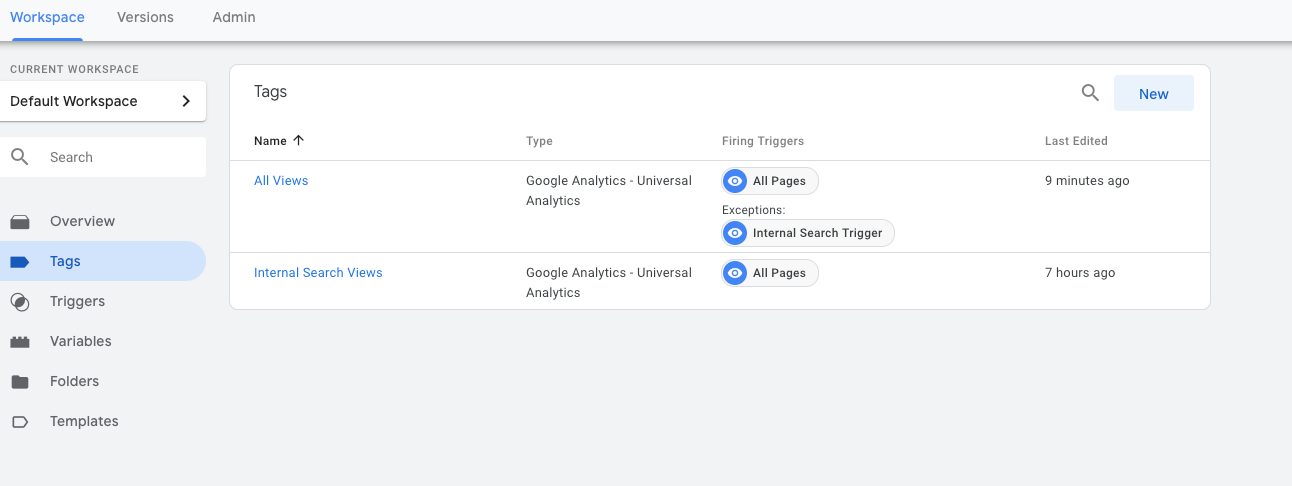 google tag manager tags panel