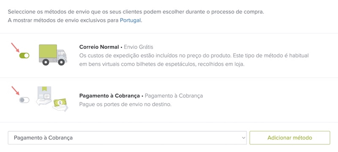 ativar método de envio