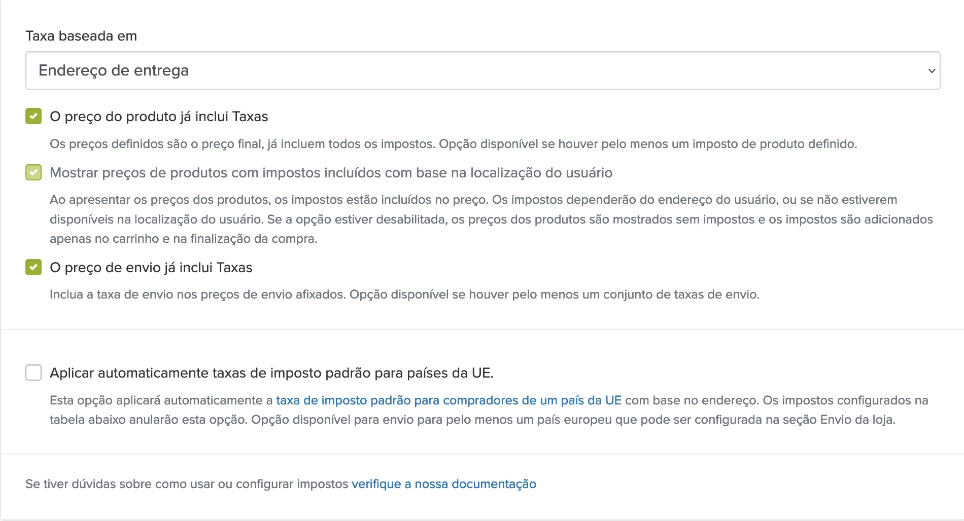 configurar impostos
