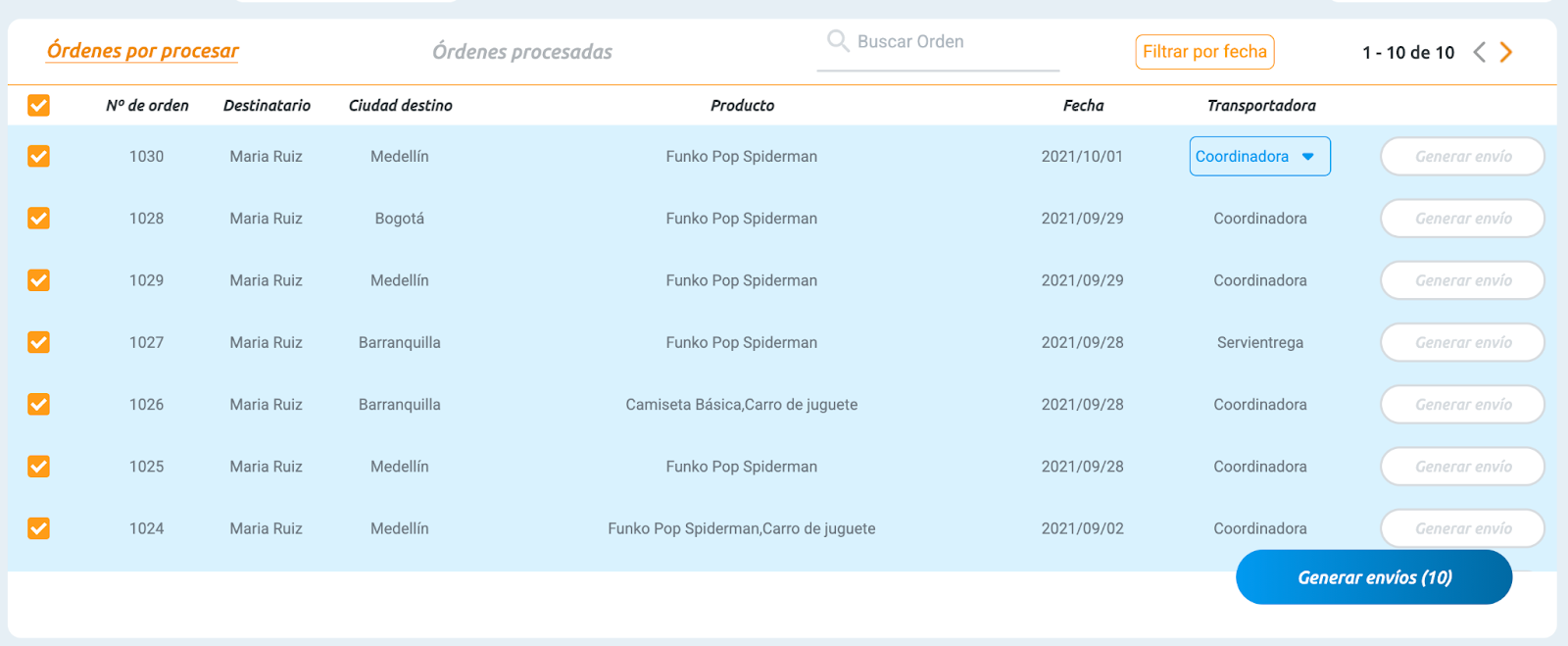 Generar envios masivo