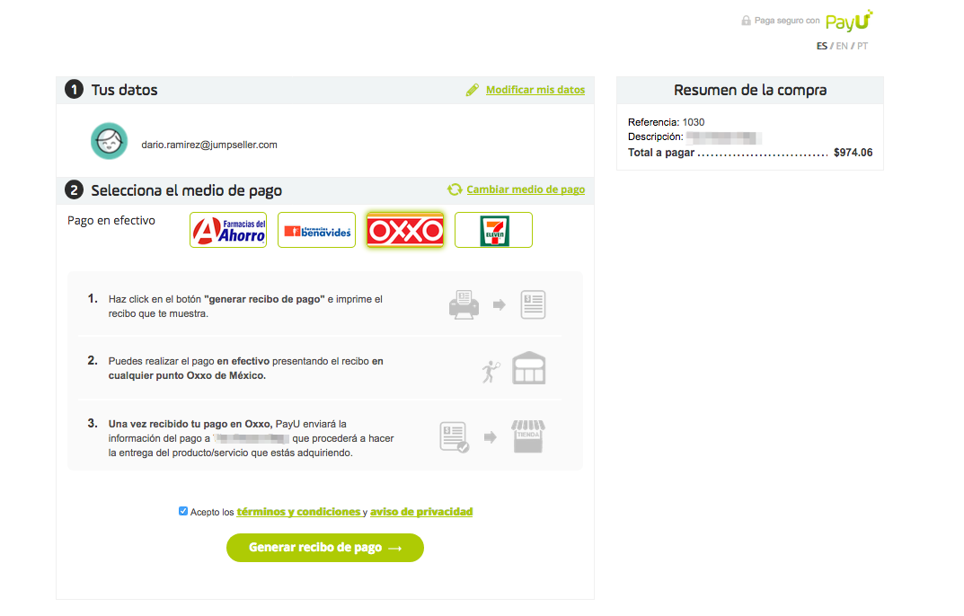 Instrucciones pago Oxxo
