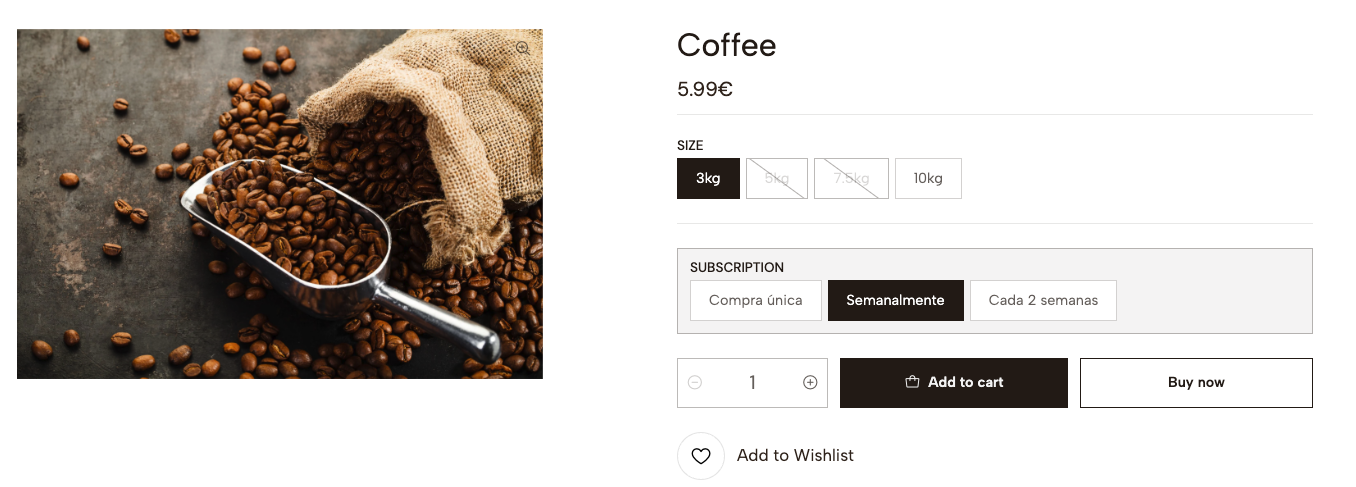 página de visualización del producto