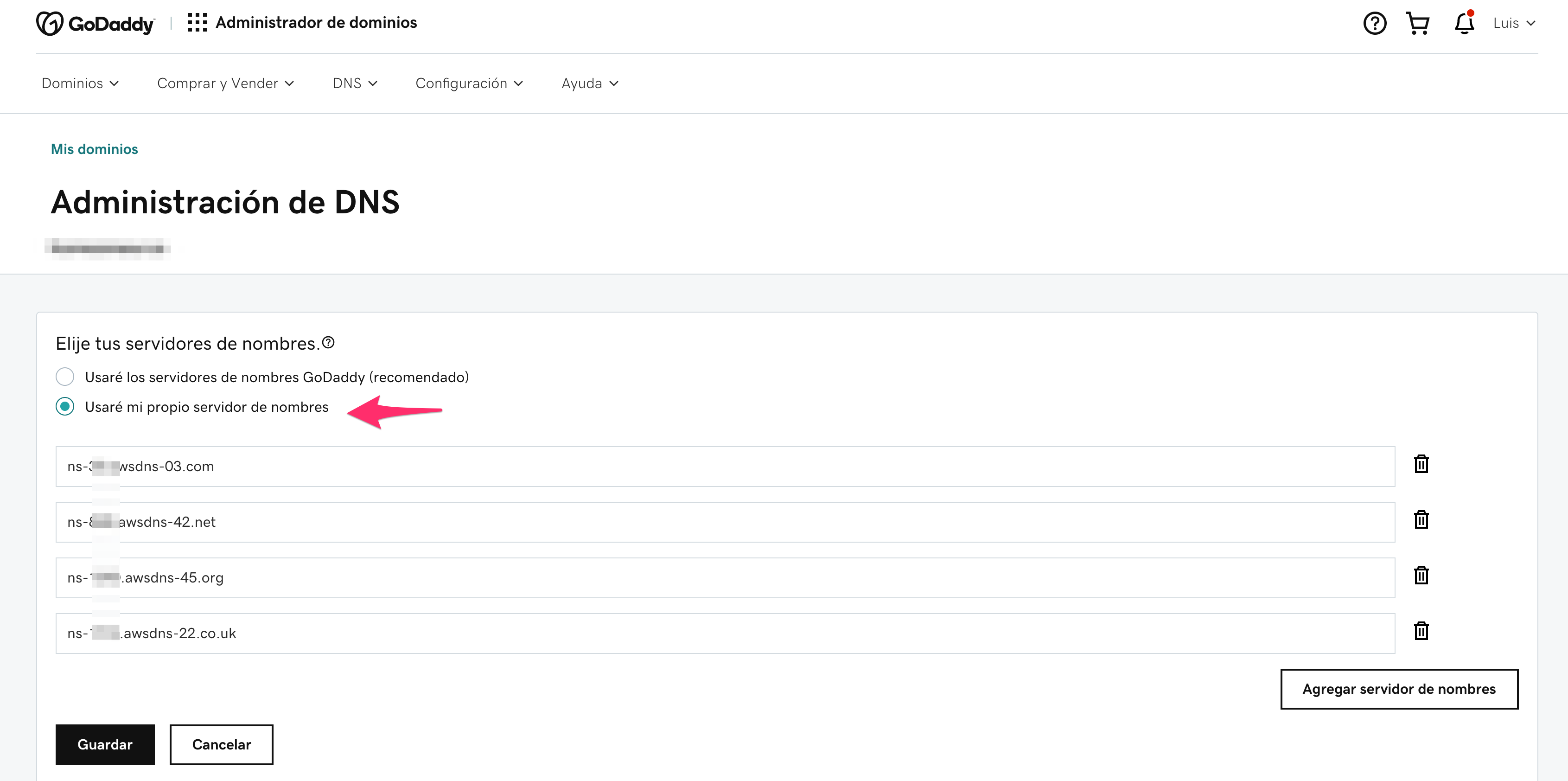 Servidores de Nombre Godaddy