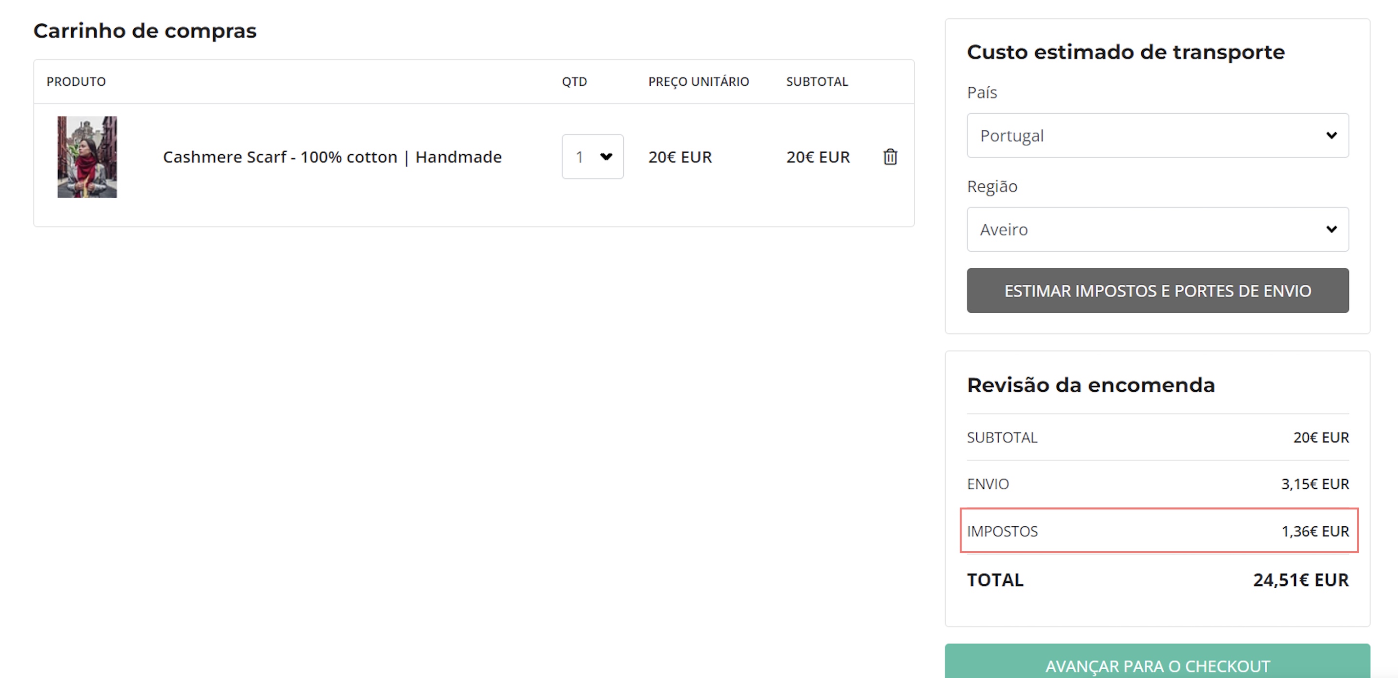 Impostos checkout