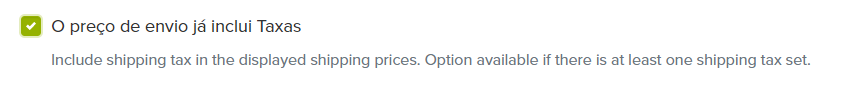Opção de taxa de envio