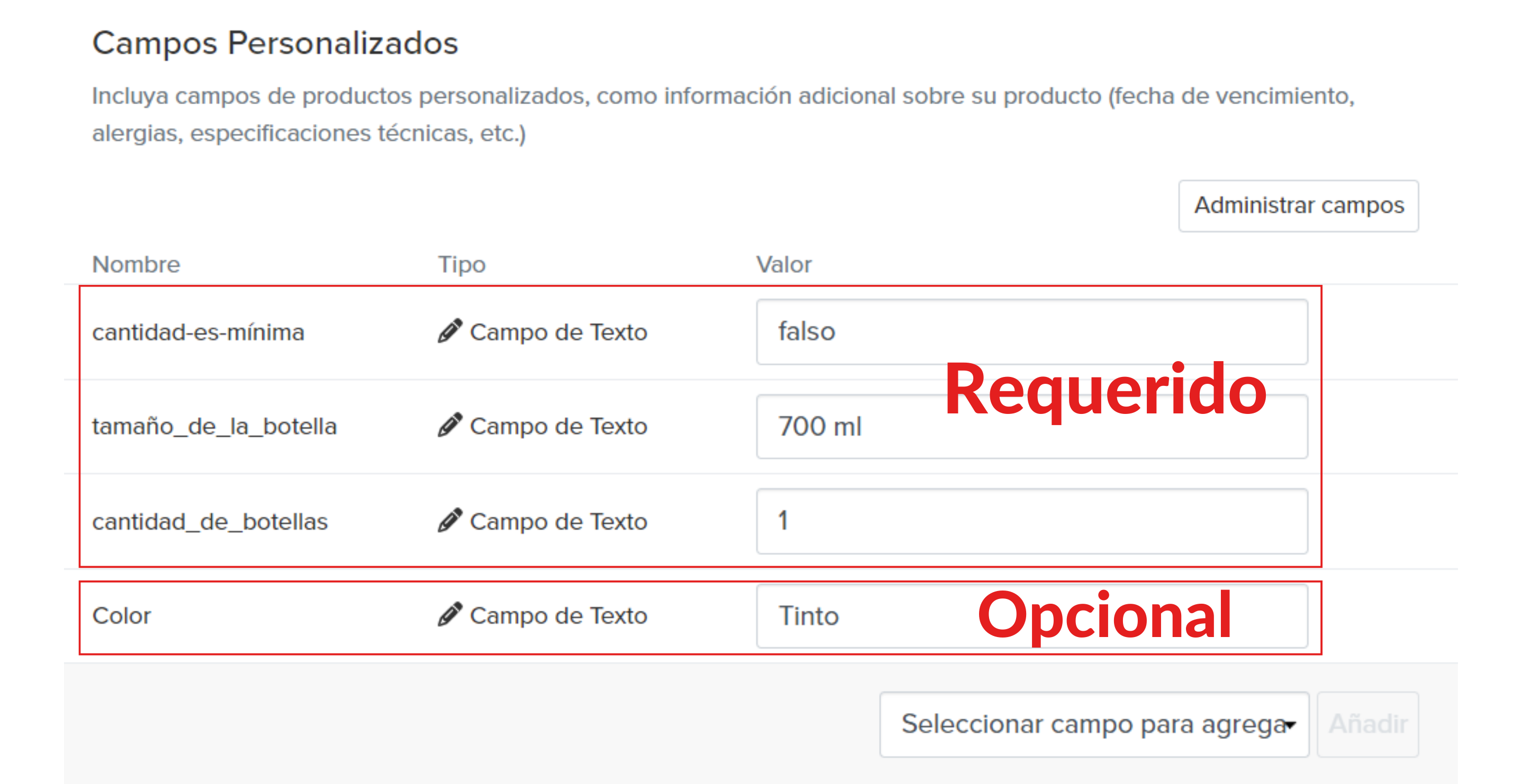 vivino campos requeridos